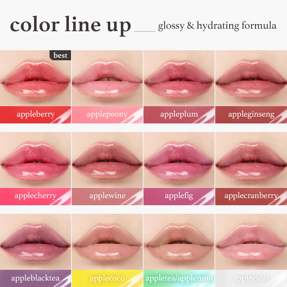 NOONI Appleberry Korean Lip Oil – Moisturizing, Plumping & Long-Lasting Hydration for Dry Lips (0.12 fl.oz)