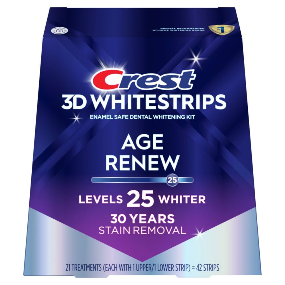 Crest 3D Whitestrips Age Renew – Professional Teeth Whitening Kit, 21-Day Treatment with 42 Enamel-Safe Strips