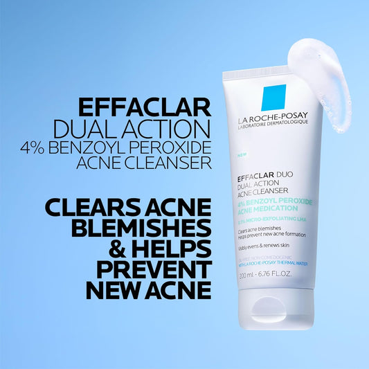 La Roche-Posay Effaclar Dual Acne Face Wash with 4% Benzoyl Peroxide & LHA, 6.76oz