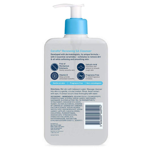 CeraVe Renewing Salicylic Acid Cleanser – Gentle BHA Exfoliating Face Wash with Hyaluronic Acid & Ceramides for Smooth, Hydrated Skin
