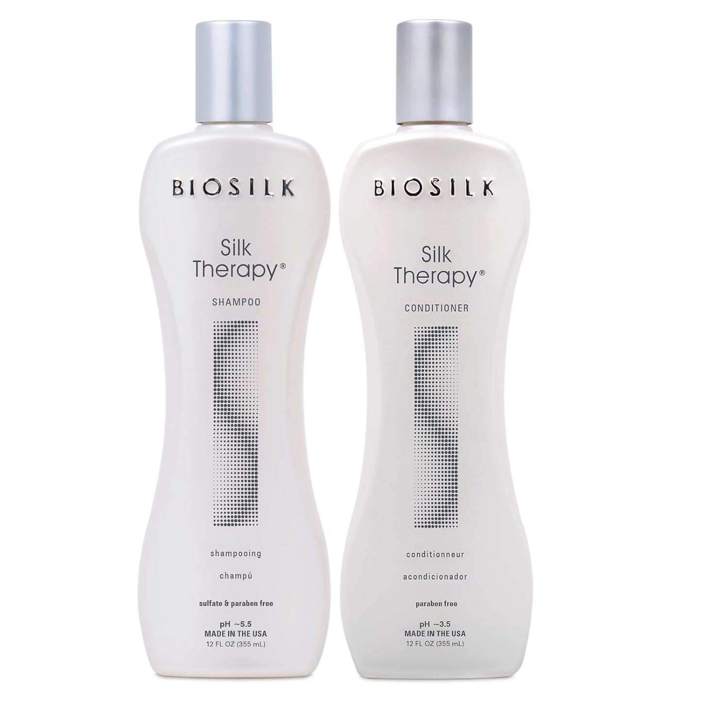 BioSilk Silk Therapy Shampoo & Conditioner Duo – Shine, Moisture & Repair (12oz, Pack of 2)
