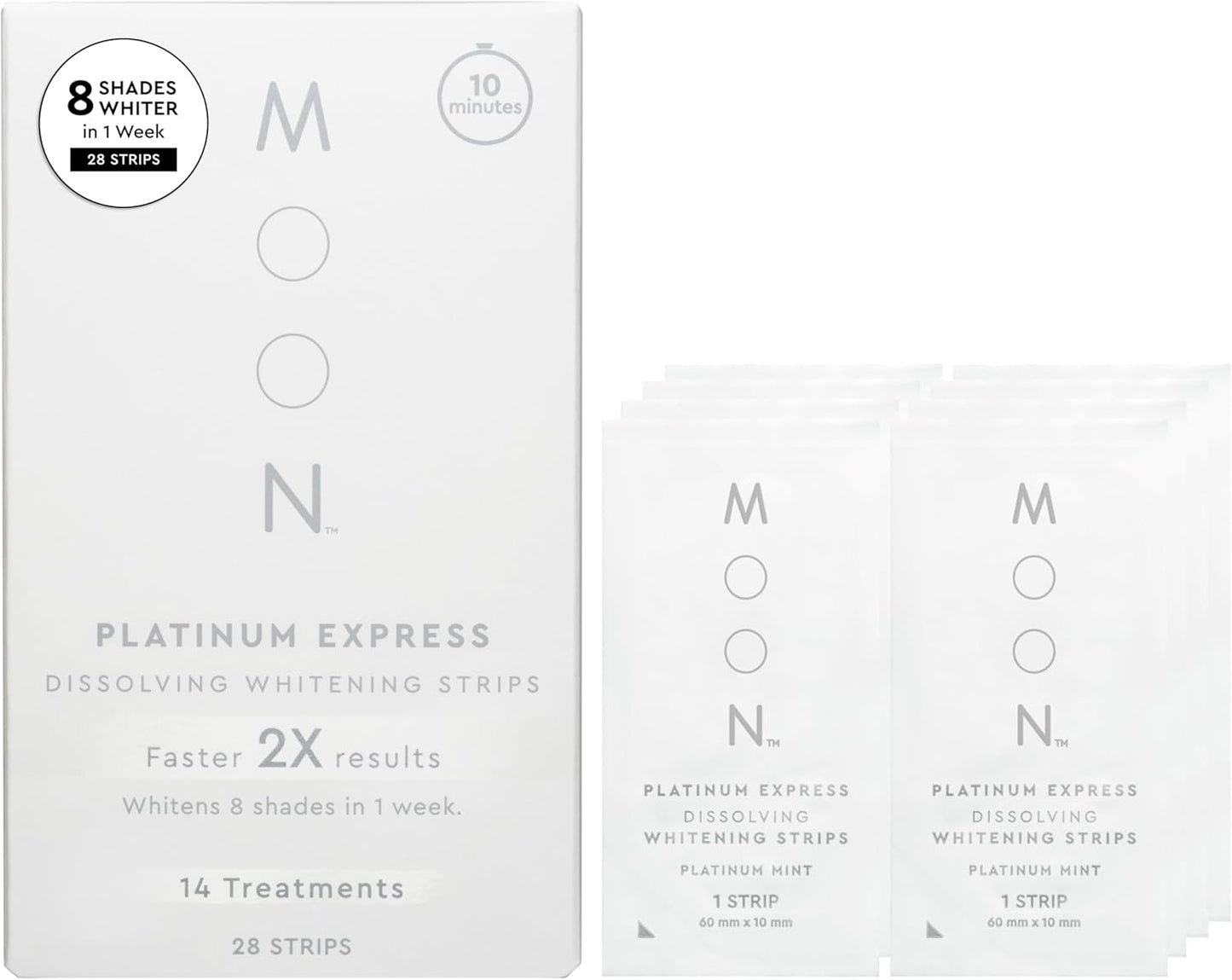 MOON Platinum Express Dissolving Teeth Whitening Strips – 28 Count, Hydrogen Peroxide & Essential Oils, Enamel-Safe, Travel-Friendly Oral Care
