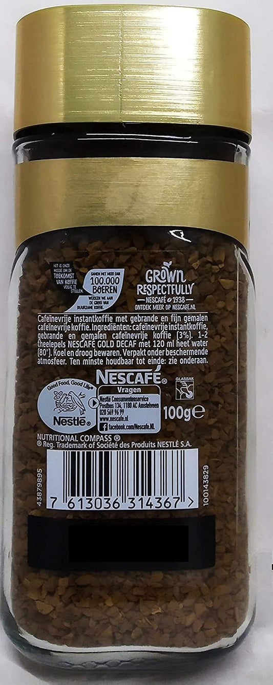 Nestle Nescafe Gold Blend Decaff Ground Coffee Glass Bottle Rich Aroma & Smooth Taste, 3.35 Oz ? 95 G