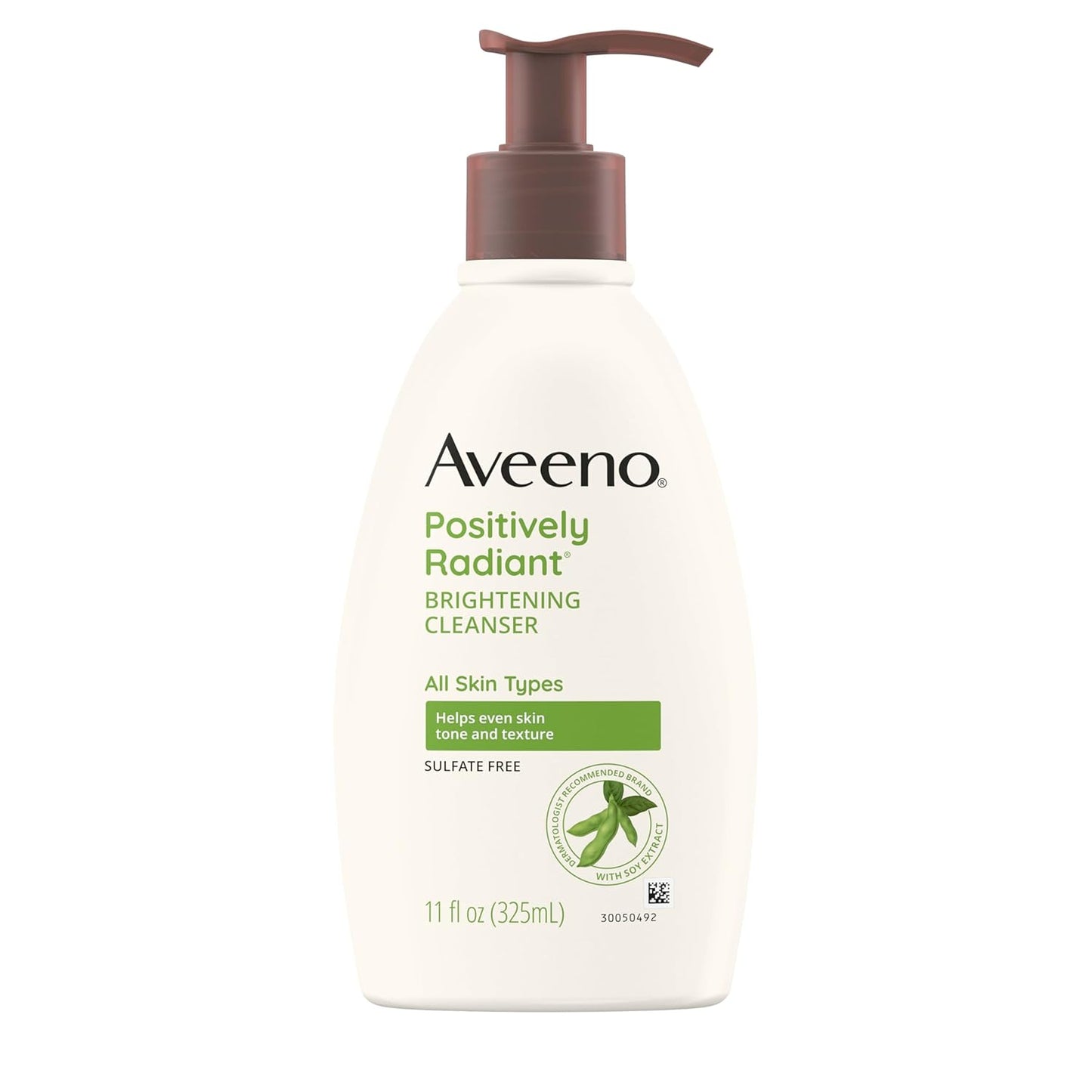Aveeno Positively Radiant Brightening Facial Cleanser with Soy Extract | Gentle, Oil-Free Face Wash for Sensitive & Dull Skin | Hypoallergenic, Non-Comedogenic | 11 fl oz