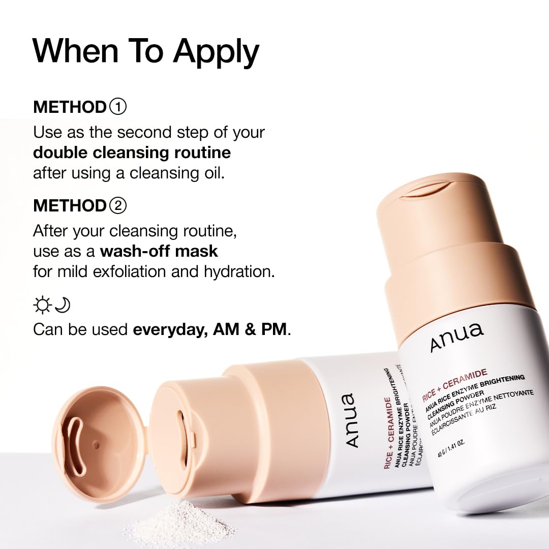 ANUA Rice Enzyme Brightening Cleansing Powder – Gentle Exfoliating Face Wash & Rice Mask for Radiant Skin (40g)