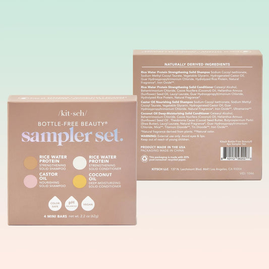 Kitsch Shampoo & Conditioner Bar Set | 4pc Sampler with Rice Water, Castor Oil & Coconut Oil | Bottle-Free, Eco-Friendly Hair Growth, Repair & Moisture