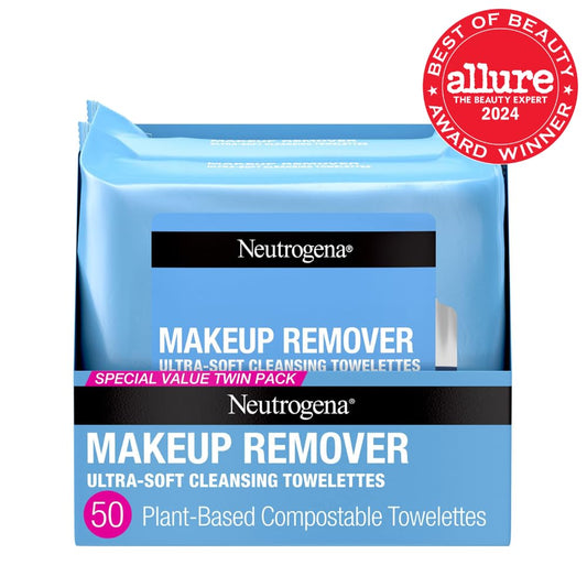Neutrogena Makeup Remover Wipes – Micellar Face Towelettes, Alcohol-Free, Twin Pack (50 Count)