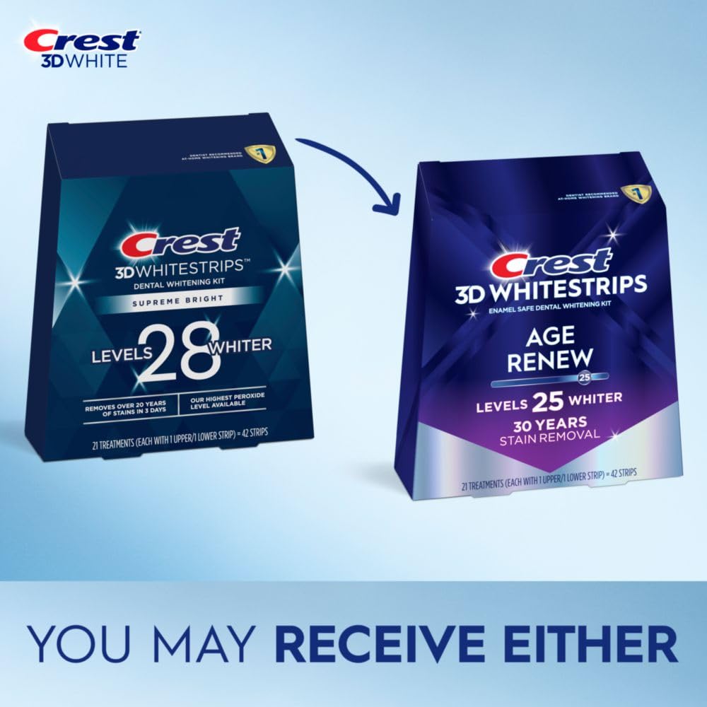 Crest 3D Whitestrips Age Renew – Professional Teeth Whitening Kit, 21-Day Treatment with 42 Enamel-Safe Strips