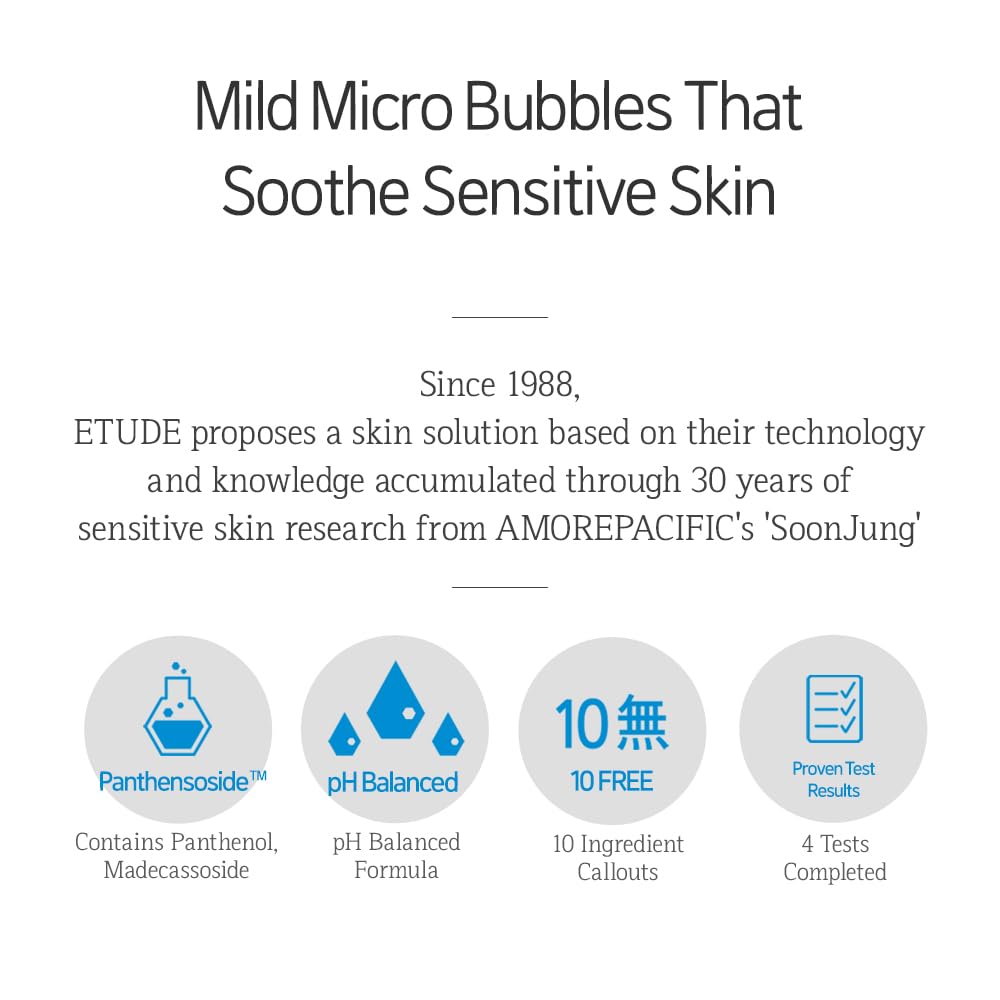 ETUDE Soonjung pH 6.5 Whip Cleanser – Gentle Low pH Face Wash for Sensitive Skin with Panthenol & Madecassoside, 5.07 fl oz