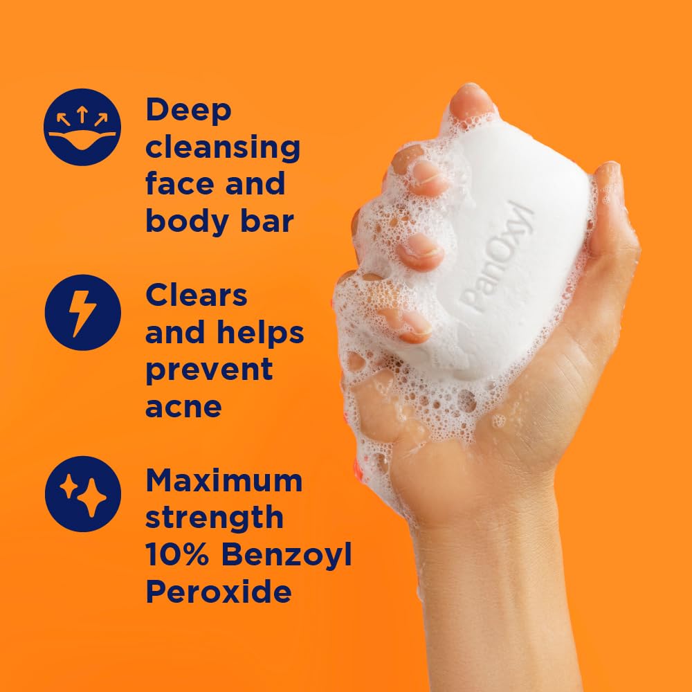 PanOxyl 10% Benzoyl Peroxide Acne Treatment Bar – Maximum Strength Face & Body Cleanser for Clearer Skin (4 oz)