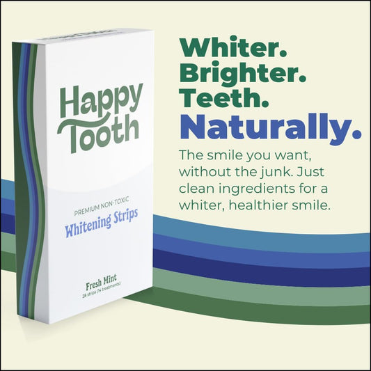 Happy Tooth Natural Teeth Whitening Kit – Sensitive & Enamel-Safe Strips, 14-Day Treatment