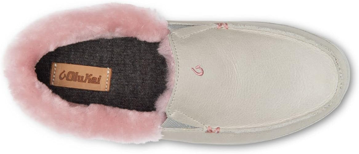 OLUKAI Ku'una Women’s Slippers – Genuine Shearling, Nubuck Leather & Drop-In Heel