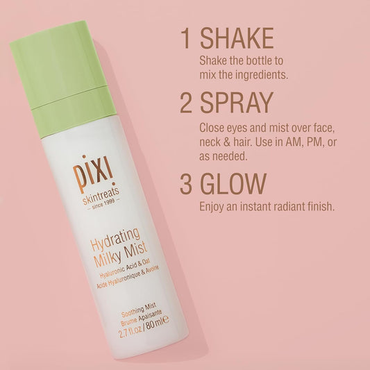Pixi Beauty Milky Mist – Hydrating Face Spray with Hyaluronic Acid & Black Oat Extract – Lightweight Moisturizer for Dry & Sensitive Skin – Cruelty-Free – 2.7 fl oz