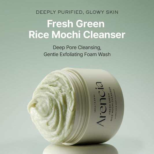 Korean Rice Mochi Face Cleanser – 3-in-1 Brightening Mask, Foaming Cleanser & Gentle Scrub with Rice Water & Green Tea, 120g