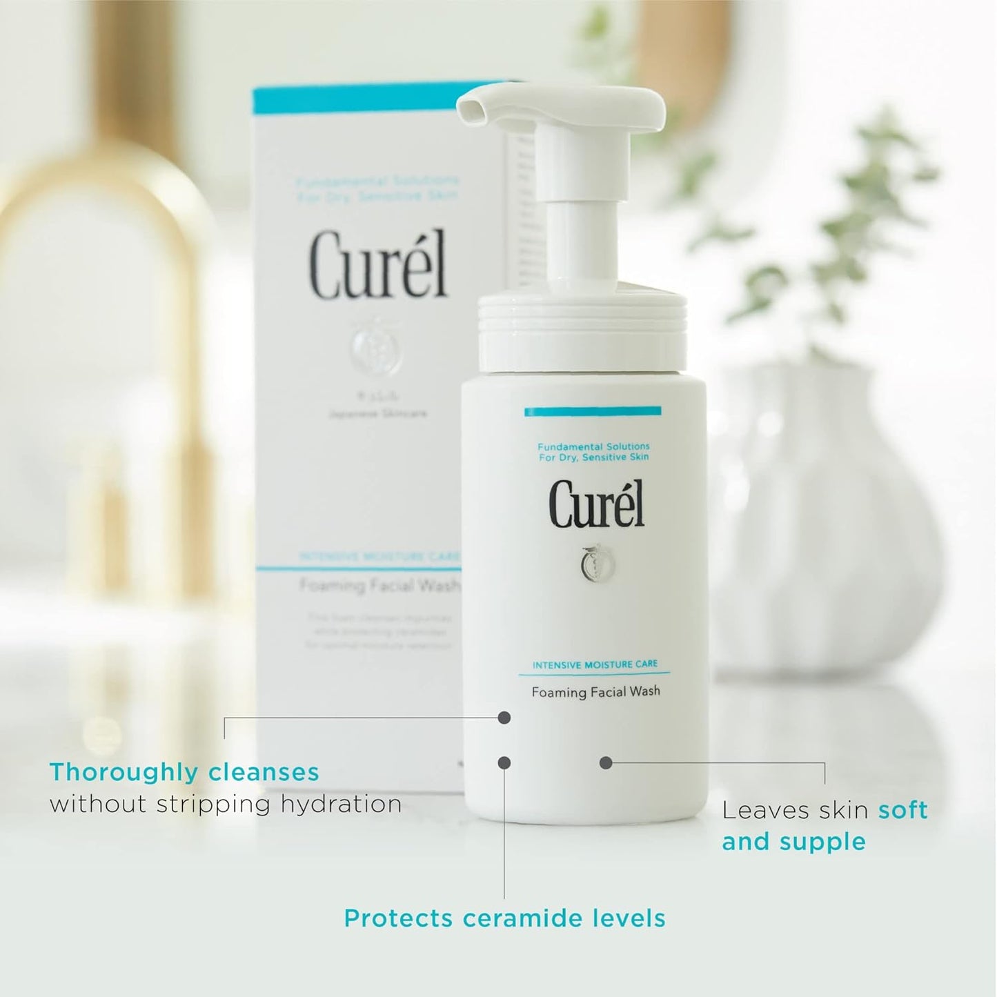Curel Foaming Face Wash for Sensitive Skin – Hydrating, pH-Balanced Daily Cleanser, Fragrance-Free, 5oz