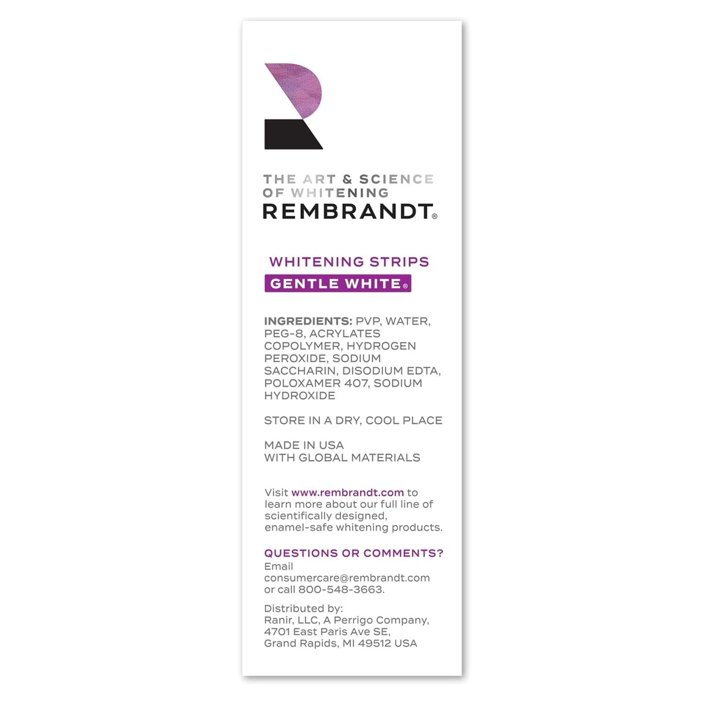 Rembrandt Gentle White Teeth Whitening Strips | 28 Strips, Enamel-Safe & Sensitive Teeth Care