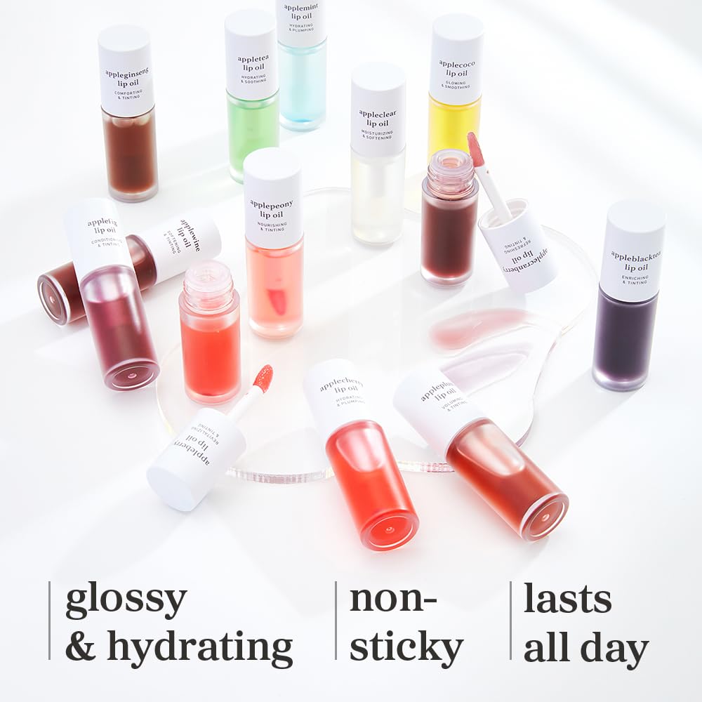 NOONI Appleberry Korean Lip Oil – Moisturizing, Plumping & Long-Lasting Hydration for Dry Lips (0.12 fl.oz)