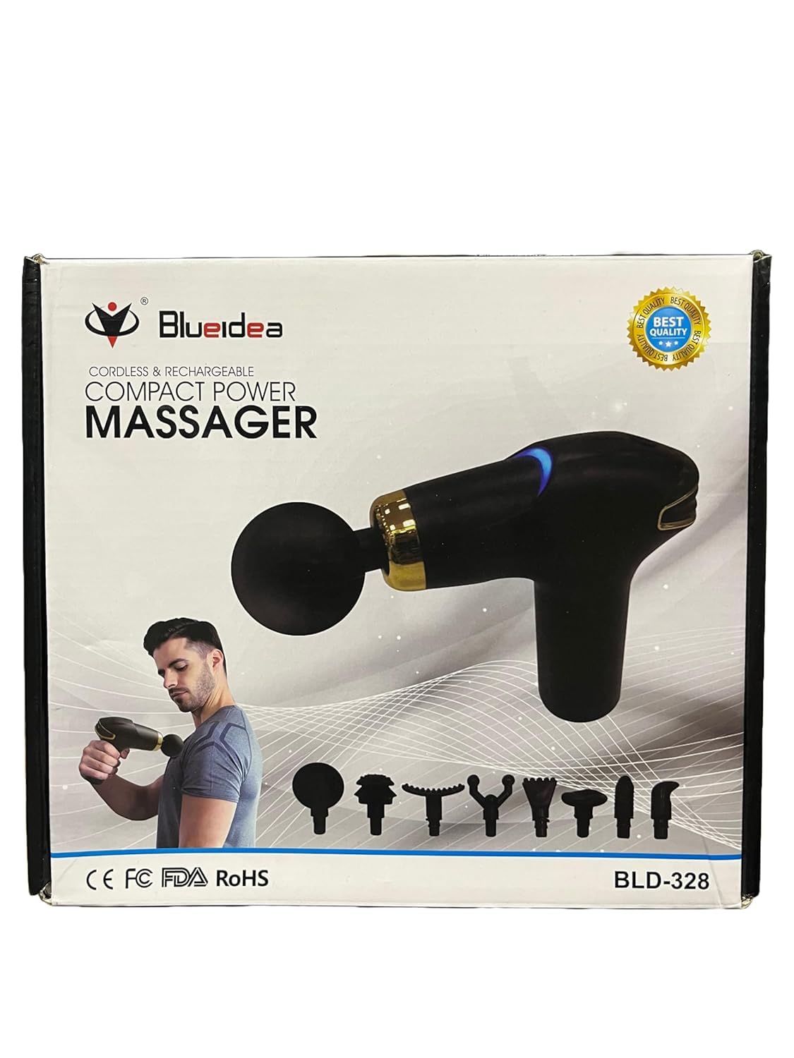 Blue Idea BLD-328 Deep Tissue Massage Gun – 6-Speed Portable Percussion Massager with 8 Heads, 3200 RPM Motor, Quiet Operation & Long Battery Life – Muscle Pain Relief & Recovery Tool