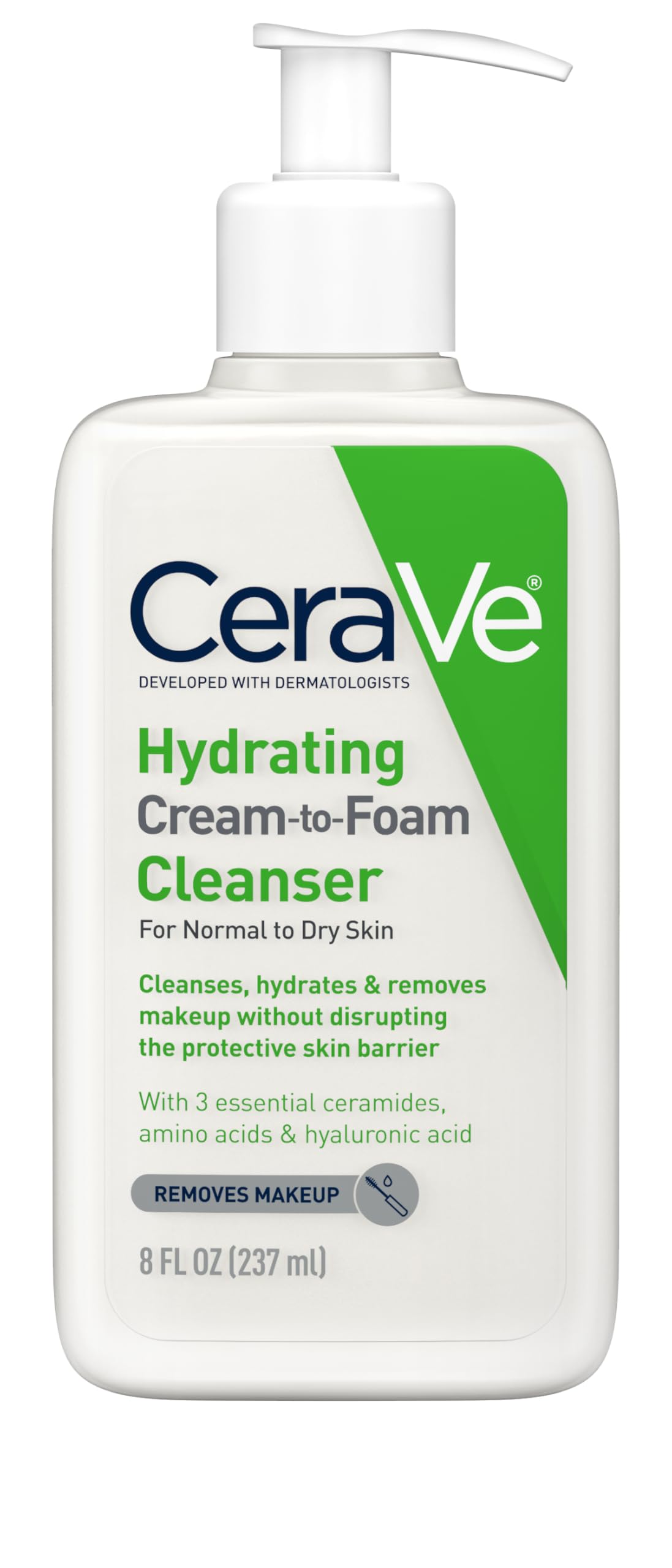CeraVe Hydrating Cream-to-Foam Cleanser – 16 oz Refill, Makeup Remover & Face Wash for Dry Skin