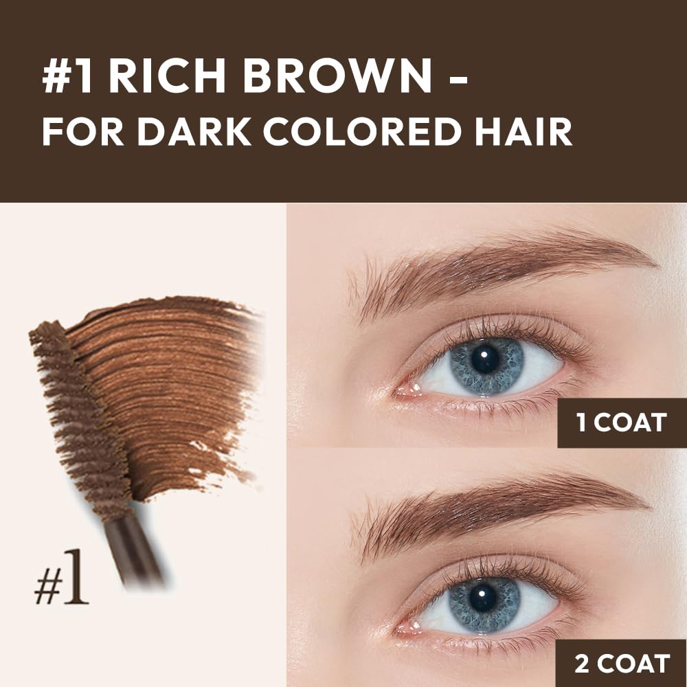 ETUDE Color My Brows – Natural 3D Brow Mascara with Beeswax & Carnauba Wax | Long-Lasting, Moisturizing, Smudge-Free Eyebrow Tint (Rich Brown)