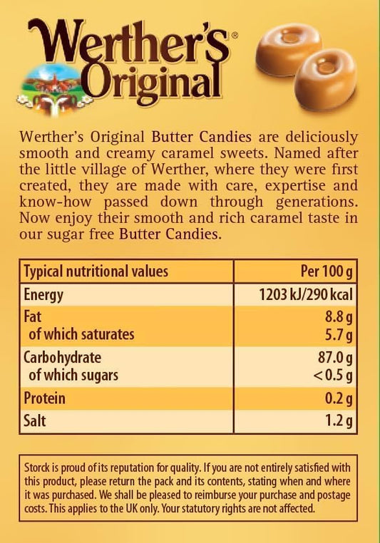 Werther’s Original Sugar Free Butter Candies 42g x 2 Packs (84g) | Imported German Caramel Treats | Guilt-Free Indulgence