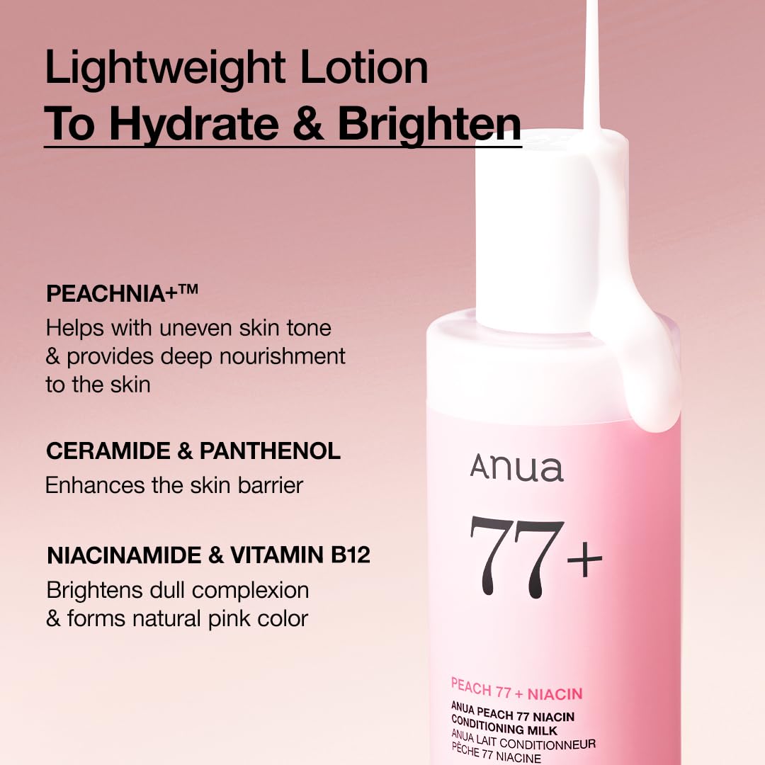 ANUA Peach Niacin Conditioning Lotion – Brightening Face Moisturizer with Niacinamide, Ceramide & Hyaluronic Acid | Lightweight Korean Skin Care (150ml / 5.07 fl.oz.)