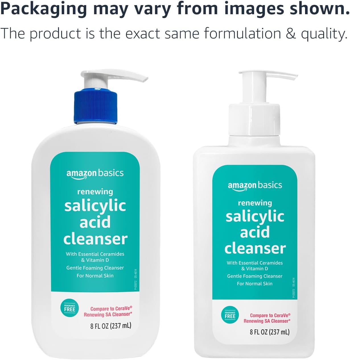 Amazon Basics Salicylic Acid Face Wash – Renewing Cleanser with Ceramides & Vitamin D | Gentle Exfoliating Daily Face Wash for Normal Skin, Unscented (8oz)