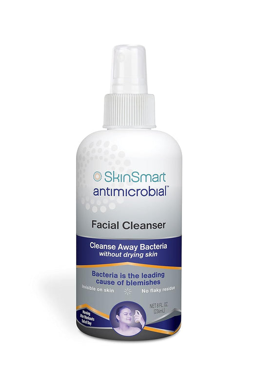 SkinSmart Antimicrobial Facial Cleanser for Acne | Gentle Spray Wash for Face, Chest & Back | Targets Bacteria, Safe for Sensitive Skin, 8 oz