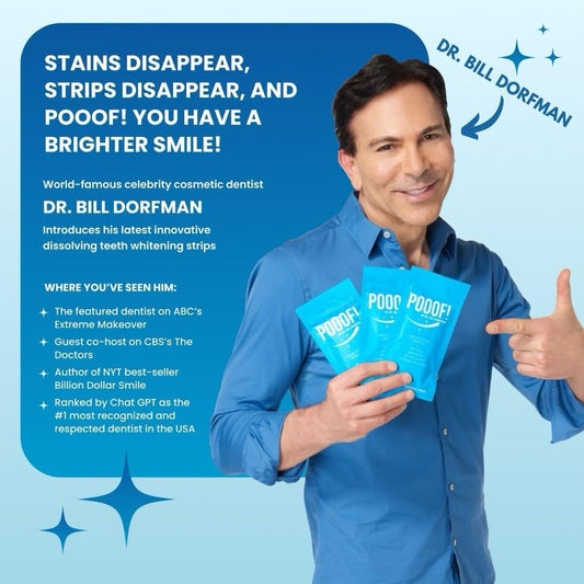 POOOF! Dissolving Teeth Whitening Strips – 12% Hydrogen Peroxide, No-Slip Melt-Away Strips | 10-Day Enamel-Safe Kit by Dr. Bill Dorfman | Polar Mint