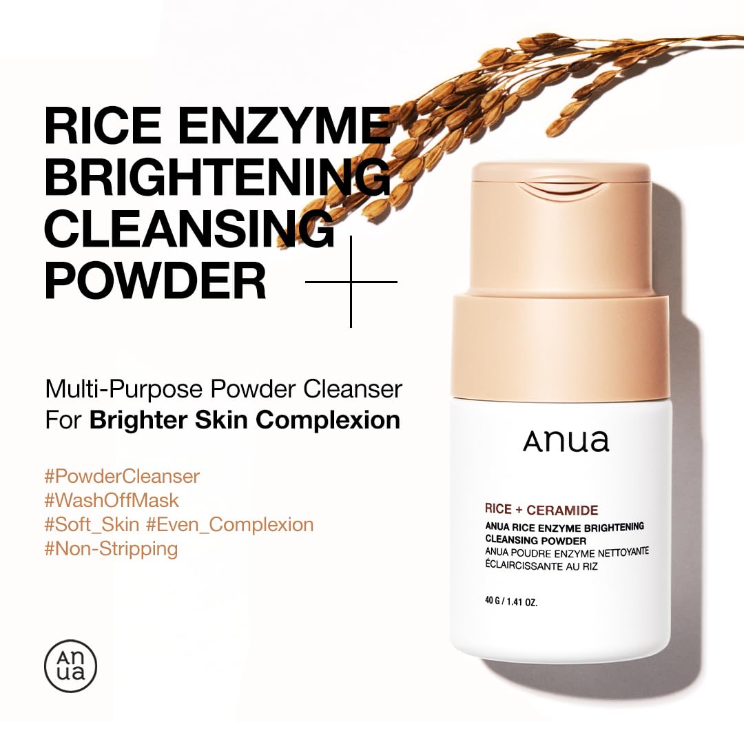 ANUA Rice Enzyme Brightening Cleansing Powder – Gentle Exfoliating Face Wash & Rice Mask for Radiant Skin (40g)