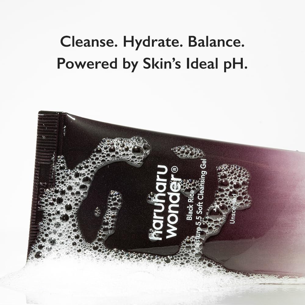 Haruharu Wonder Black Rice Moisture 5.5 Soft Cleansing Gel – Gentle Hydrating Korean Face Wash for Dry to Normal Skin, 3.4 fl oz
