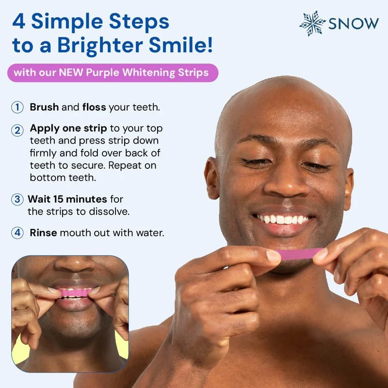 Snow Diamond Purple Dissolving Teeth Whitening Strips – Sensitive Safe, Instant Brightening, 42 Count