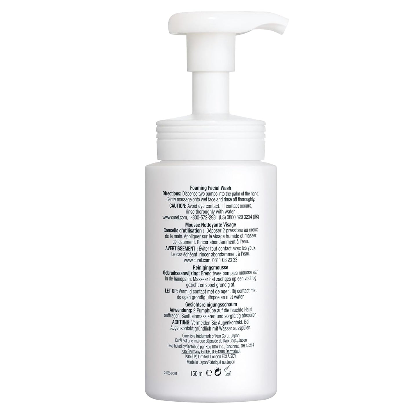 Curel Foaming Face Wash for Sensitive Skin – Hydrating, pH-Balanced Daily Cleanser, Fragrance-Free, 5oz