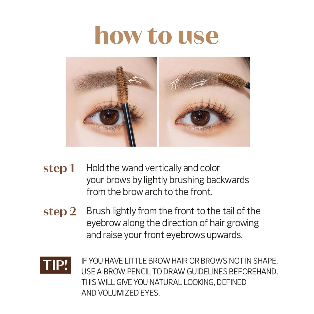ETUDE Color My Brows – Natural 3D Brow Mascara with Beeswax & Carnauba Wax | Long-Lasting, Moisturizing, Smudge-Free Eyebrow Tint (Rich Brown)