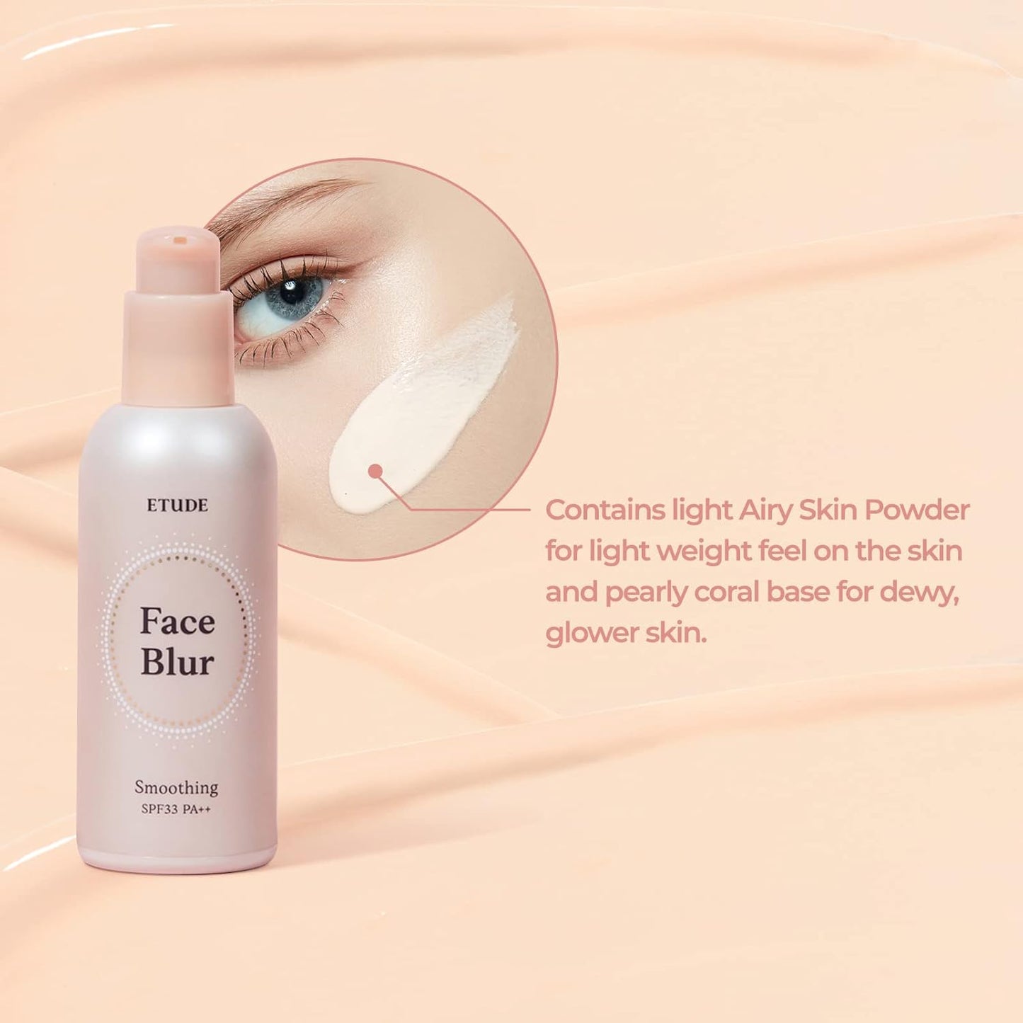 ETUDE Face Blur Smoothing Primer SPF 33 PA++ – Coral Base Makeup with Pore Blurring & UV Protection for Radiant Milky Skin (21AD)