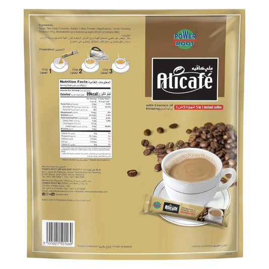 Alicafe 5 in 1 Instant Coffee with Ginseng – 20 Sachets | 400g Pack (Imported, Vegetarian)