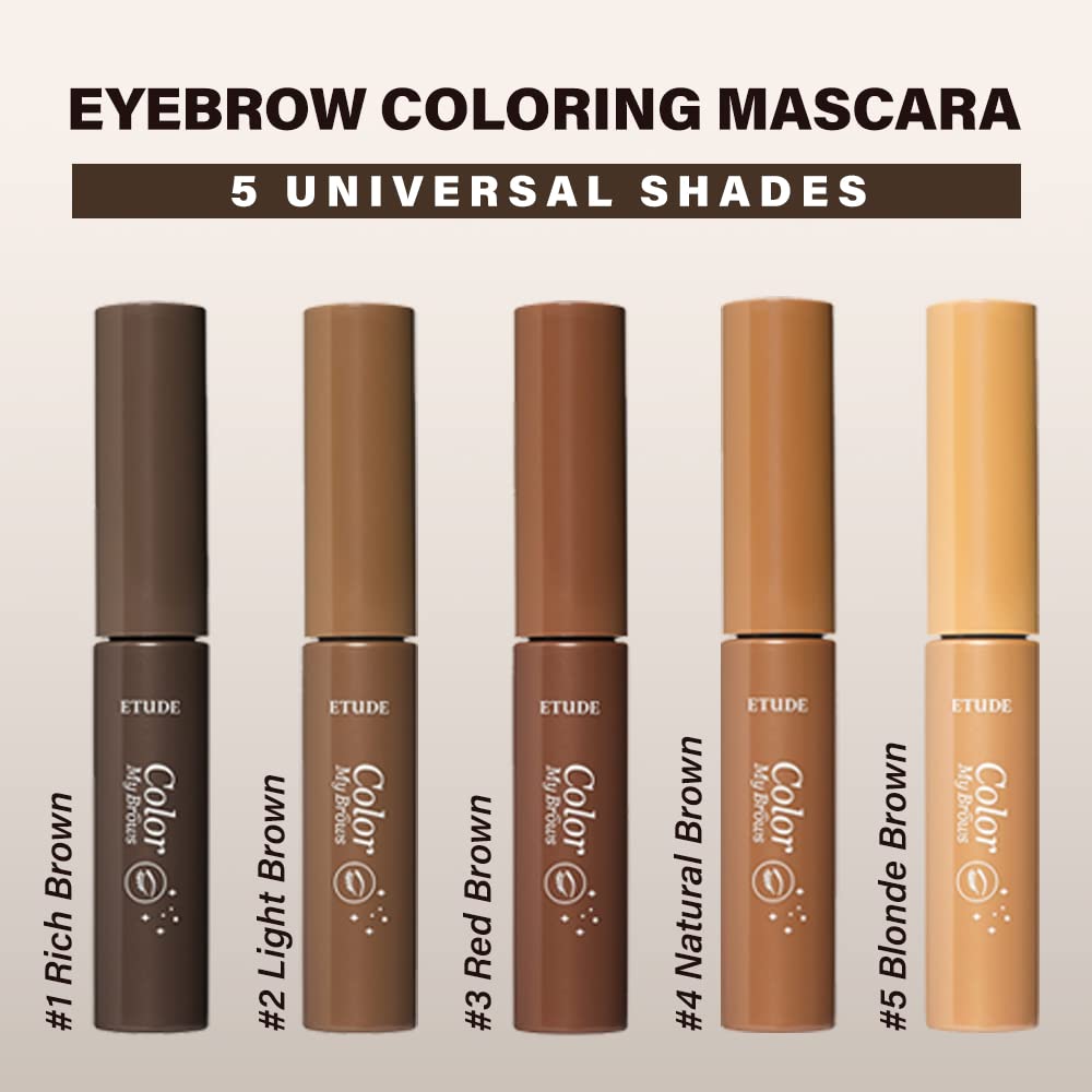 ETUDE Color My Brows – Natural 3D Brow Mascara with Beeswax & Carnauba Wax | Long-Lasting, Moisturizing, Smudge-Free Eyebrow Tint (Rich Brown)