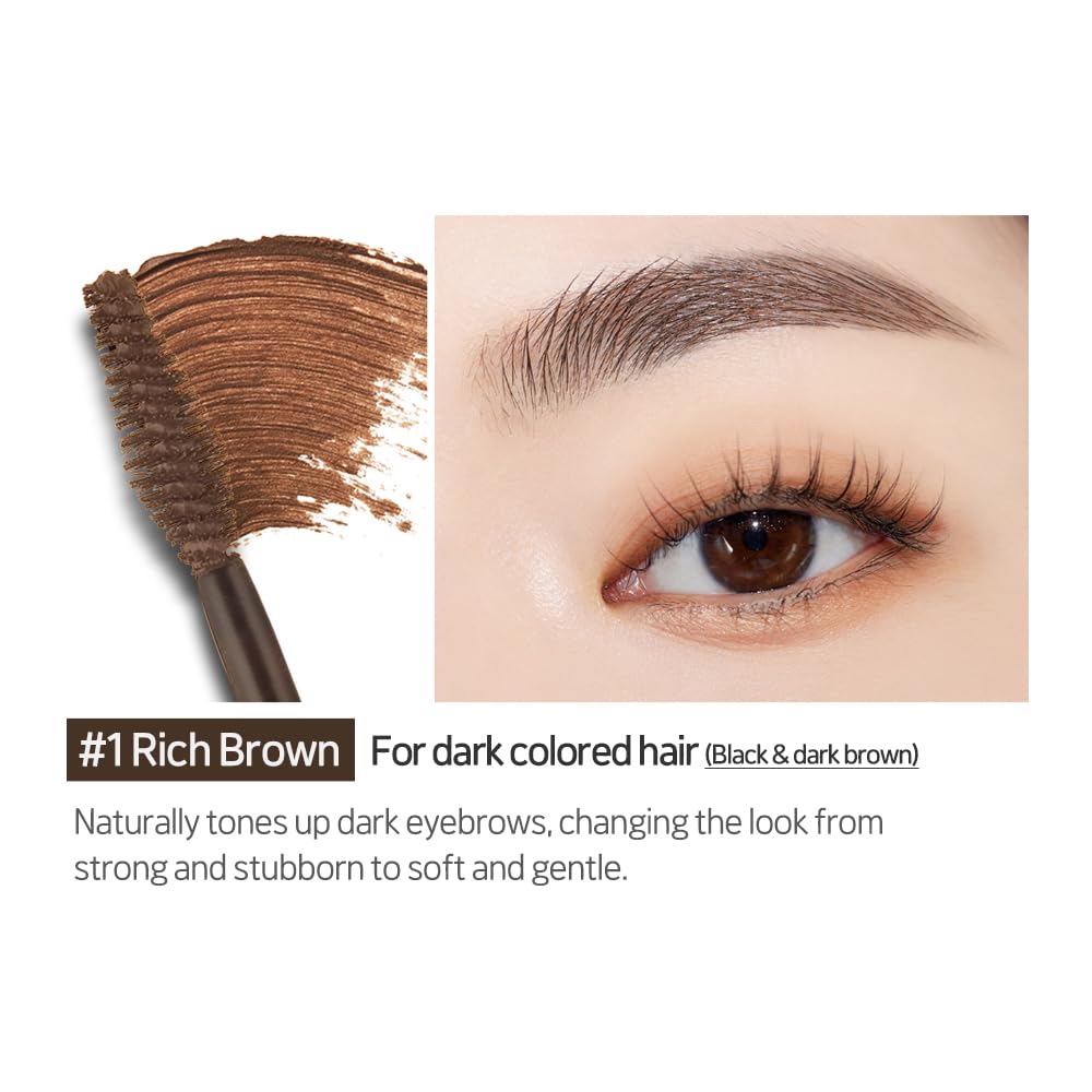 ETUDE Color My Brows – Natural 3D Brow Mascara with Beeswax & Carnauba Wax | Long-Lasting, Moisturizing, Smudge-Free Eyebrow Tint (Rich Brown)