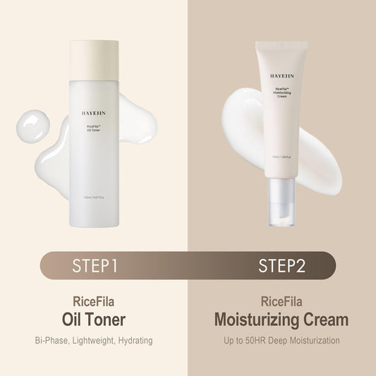 HAYEJIN RiceFila Oil Toner – 2-in-1 Hydrating Korean Rice Toner & Cream with Niacinamide, 8 Hyaluronic Acids & 6 Peptides for Radiant Skin (150ml / 5.07 fl.oz)