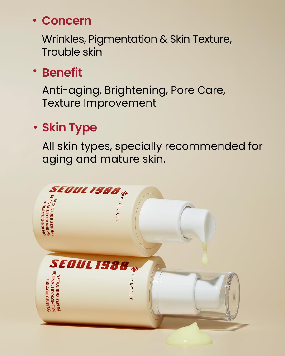 KSECRET SEOUL 1988 Retinal Serum with Black Ginseng & Peptides – Anti-Wrinkle, Dark Spot Corrector, Korean Skincare 30ml