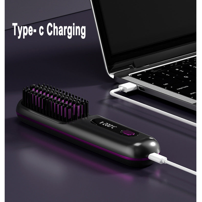 Cepillo alisador de pelo inalámbrico 2 en 1 LuxuryGlow: peine portátil con calefacción USB