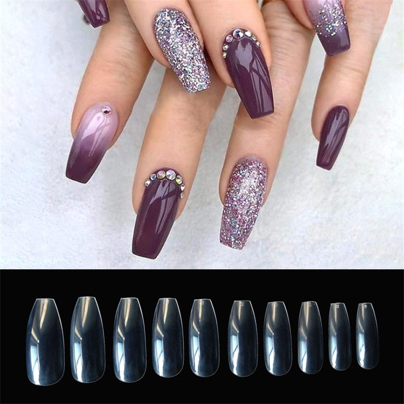 500 uñas postizas transparentes y naturales LuxuryGlow: 10 tamaños para uso en salón o en casa