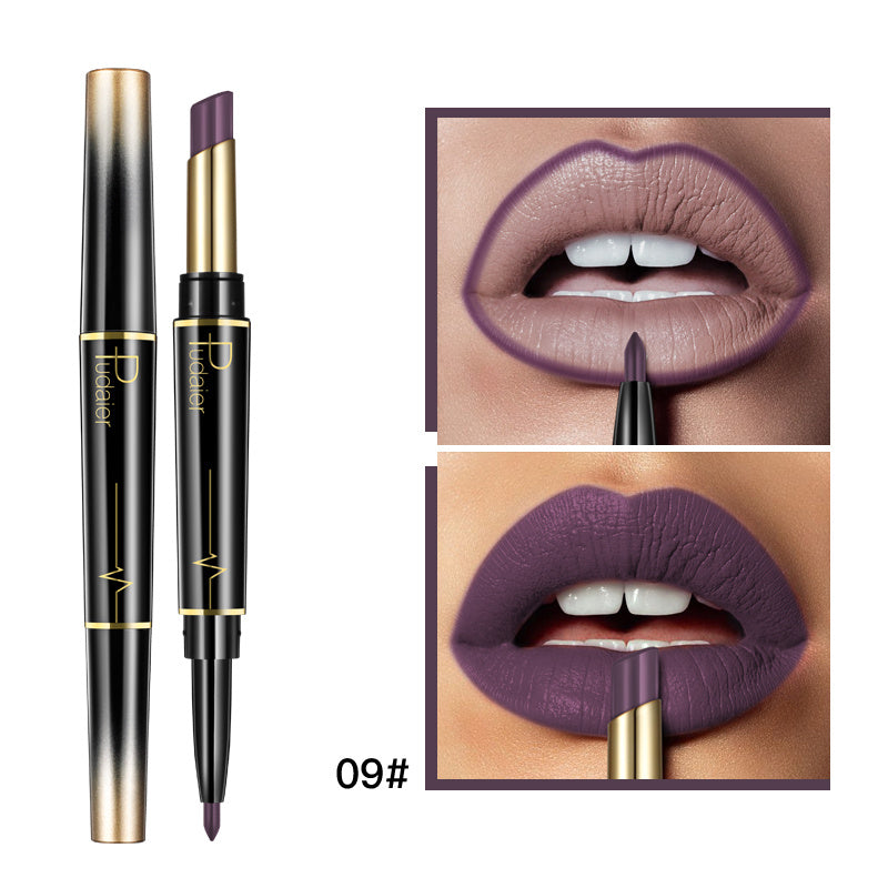 Lápiz labial y delineador de labios de doble punta Pudaier: mate, antiadherente y diseño giratorio