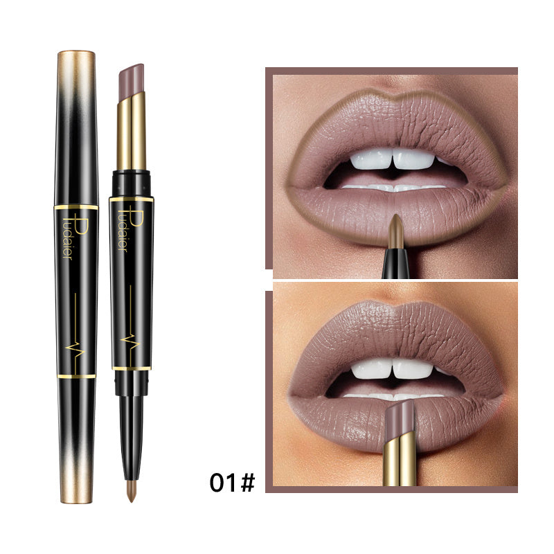 Lápiz labial y delineador de labios de doble punta Pudaier: mate, antiadherente y diseño giratorio