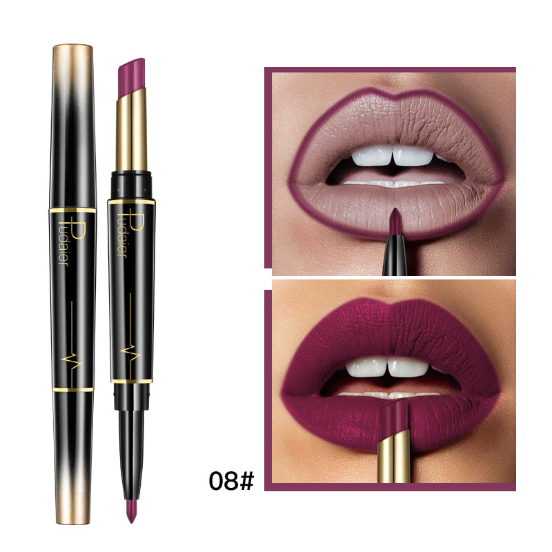 Lápiz labial y delineador de labios de doble punta Pudaier: mate, antiadherente y diseño giratorio
