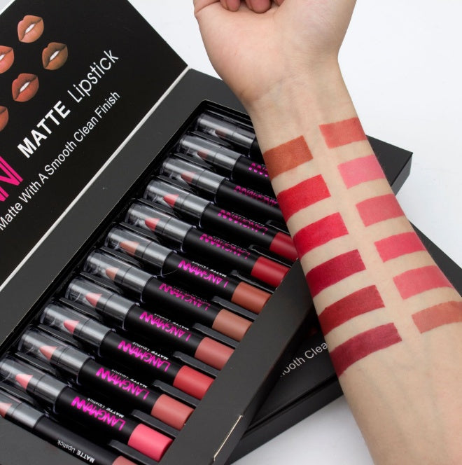 Set de labiales LANGMANNI Velvet Matte Waterproof: 12 tonos de larga duración