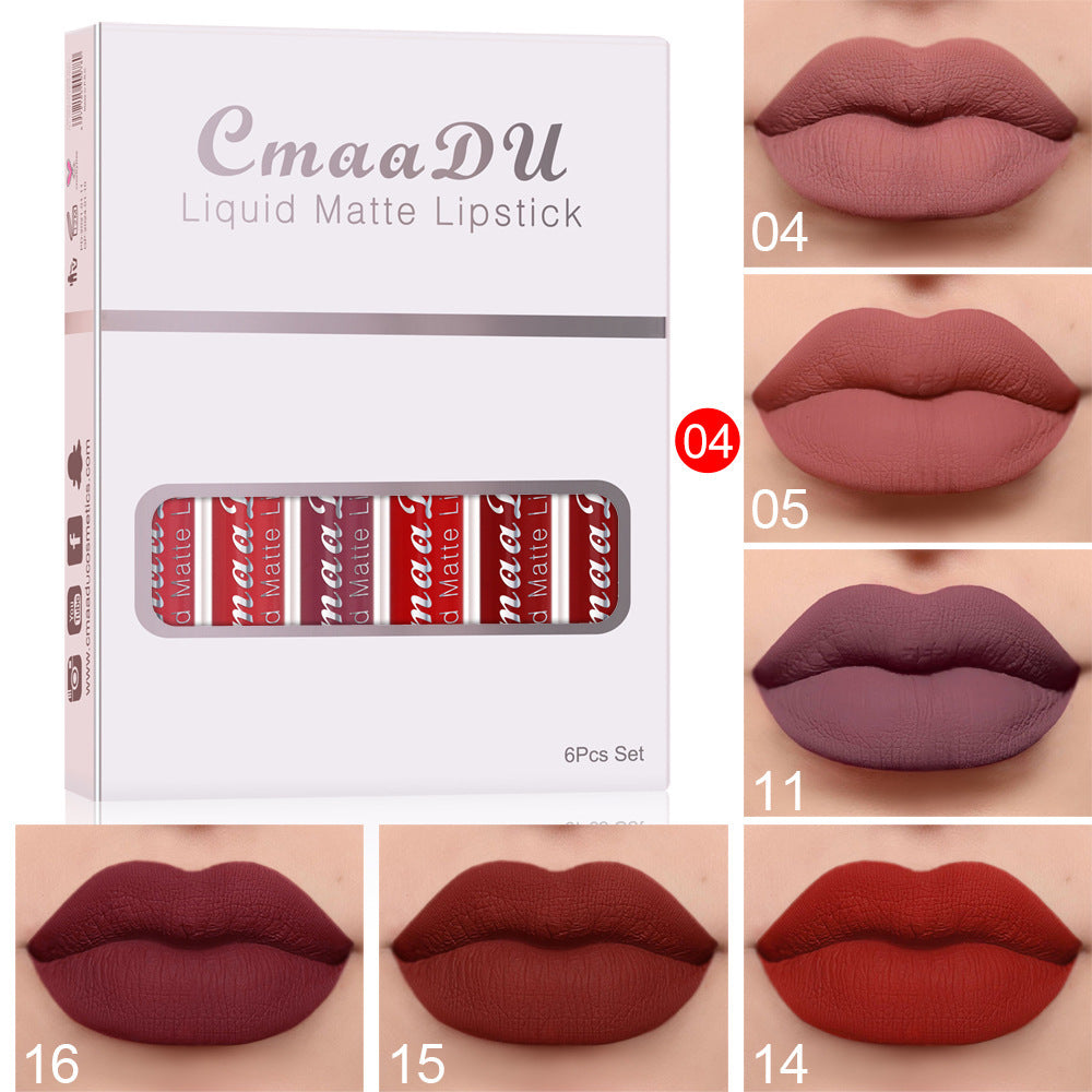 Set de 6 brillos labiales mate resistentes al agua CmaaDu: acabado duradero y antiadherente
