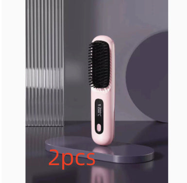 Cepillo alisador de pelo inalámbrico 2 en 1 LuxuryGlow: peine portátil con calefacción USB