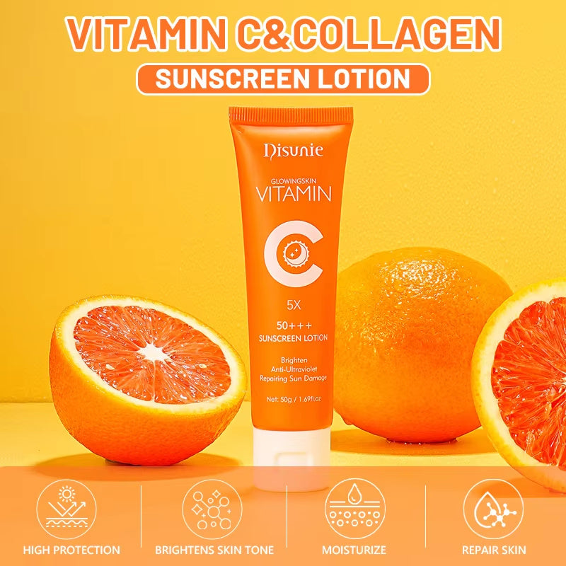 Protector solar Disunie FPS 50 con vitamina C: hidratante iluminador con colágeno para pieles oscuras