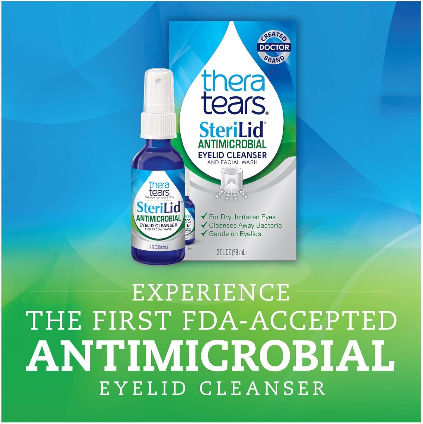 TheraTears SteriLid Antimicrobial Eyelid Cleanser & Face Wash – Hypochlorous Acid Spray for Eye Care, Gentle & Ophthalmologist Created, 2 fl. oz.